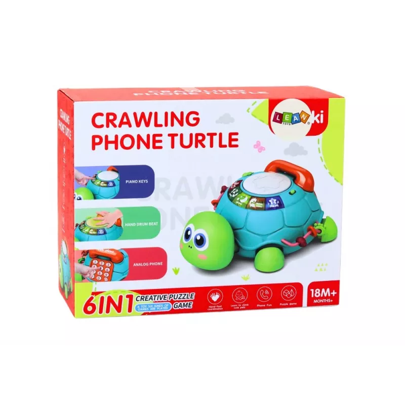 LEAN TOYS Interaktiivinen oppiva kilpikonnapuhelin 6in1 valot äänet vihreä