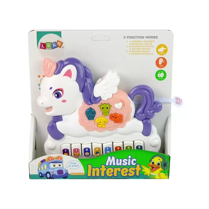 LEAN TOYS Interaktiivinen piano yksisarvinen eläinäänet melodiat valkoinen