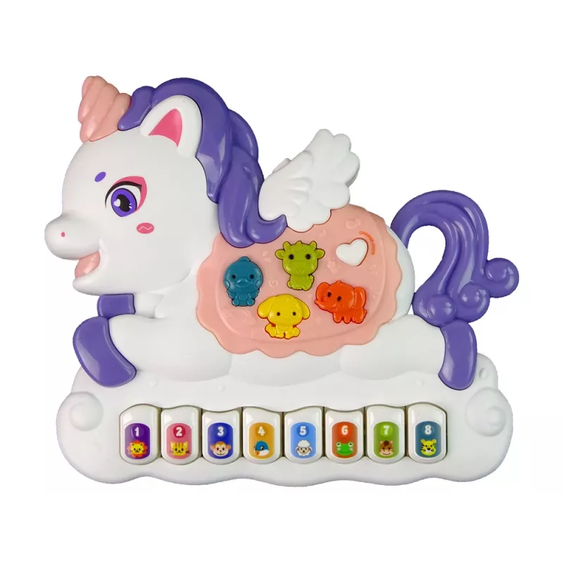 LEAN TOYS Interaktiivinen piano yksisarvinen eläinäänet melodiat valkoinen
