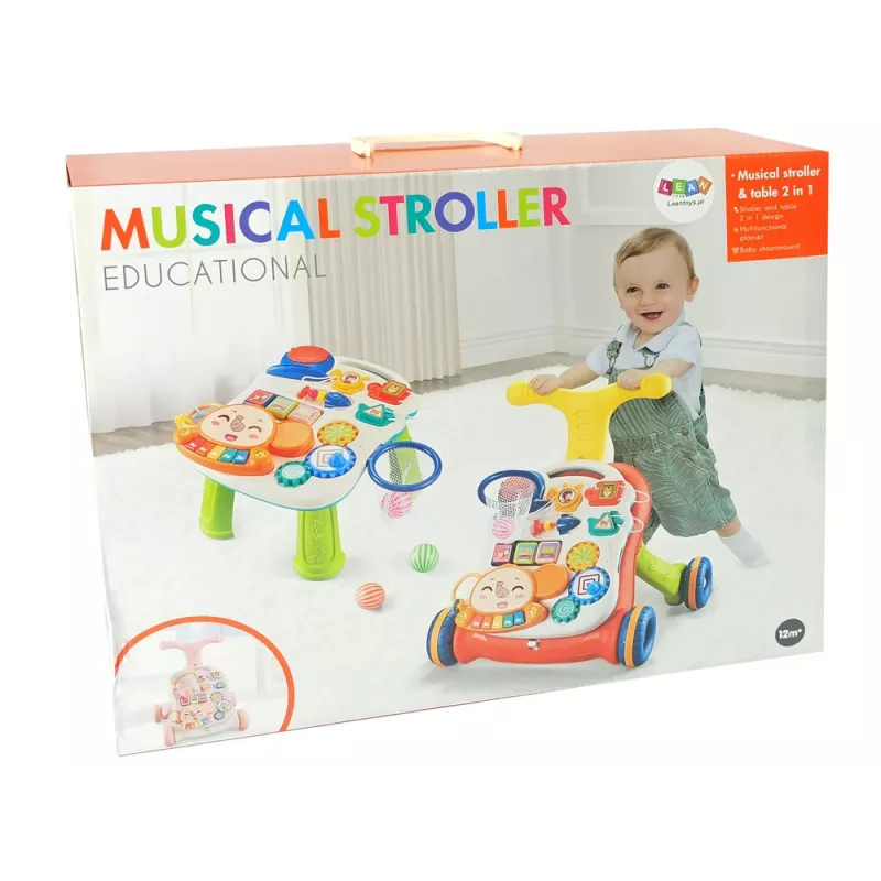 LEAN TOYS interaktiivinen kävelytuki ja aktiviteettipöytä 2in1 pinkki