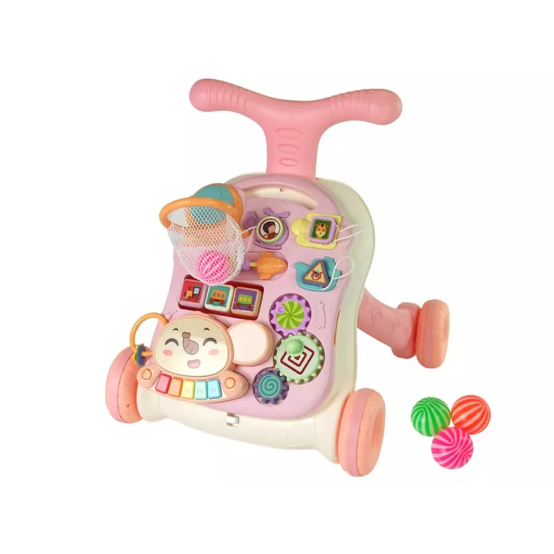 LEAN TOYS interaktiivinen kävelytuki ja aktiviteettipöytä 2in1 pinkki