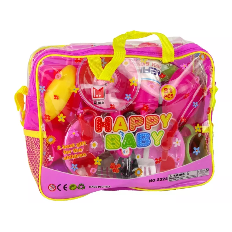 LEAN TOYS keittiösarja 31-osainen laukulla astiat lautaset lapset