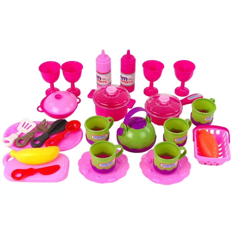 LEAN TOYS keittiösarja 31-osainen laukulla astiat lautaset lapset
