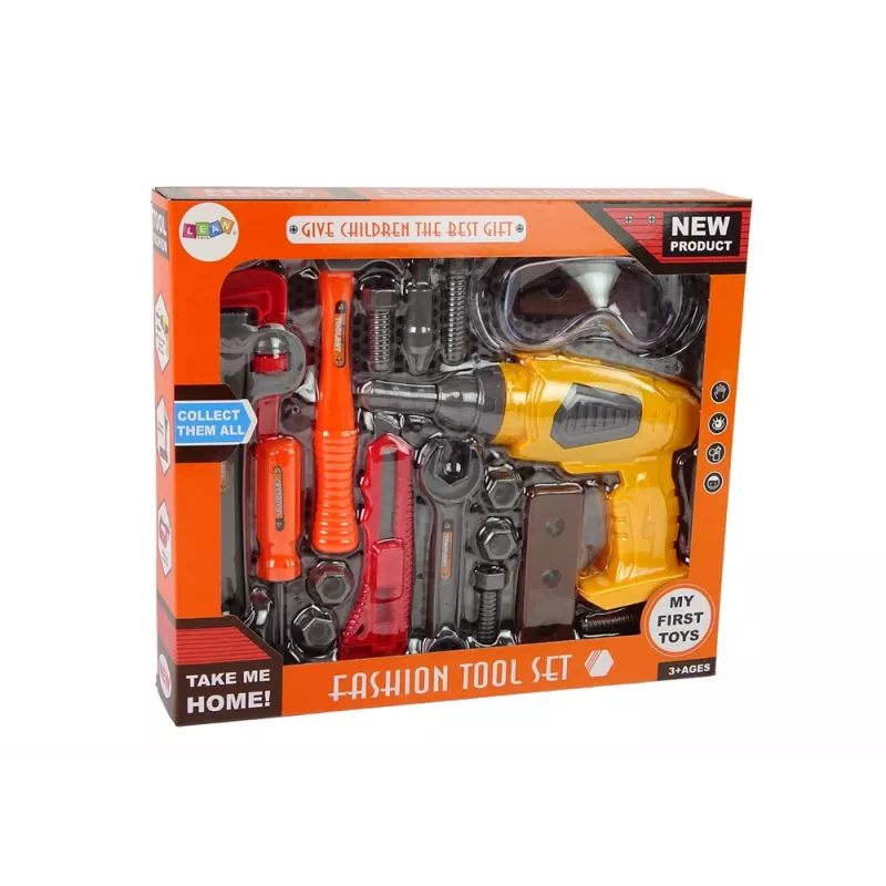 LEAN TOYS suuri DIY-työkalulaatikko + akkuporakone käsityöläissarja