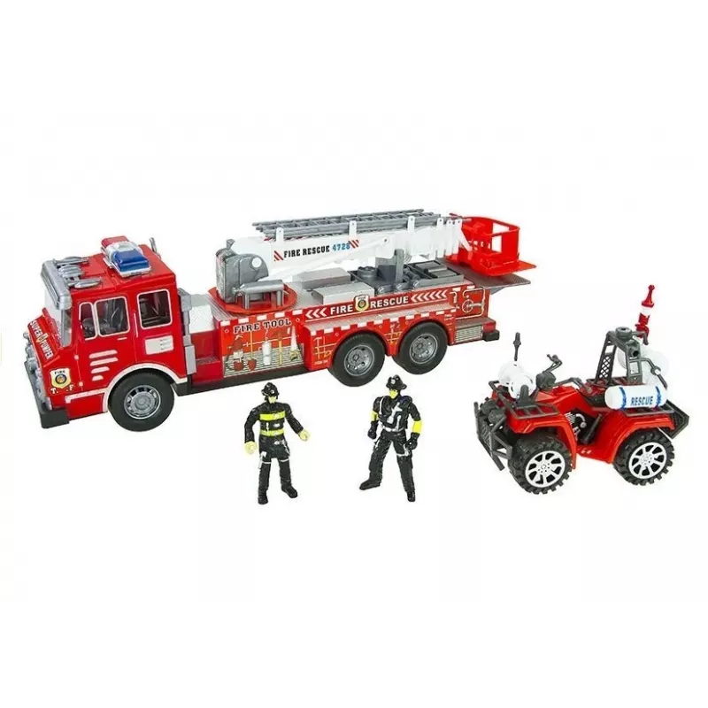 LEAN TOYS suuri paloauto setti paloautolla, hahmoilla ja quad-kypärällä lapsille