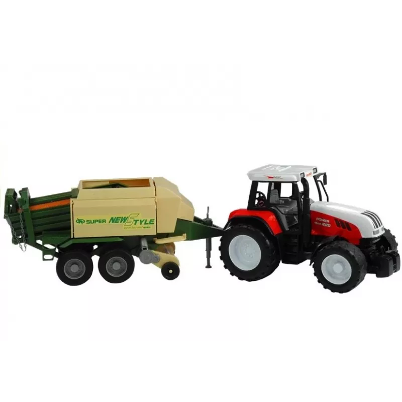 LEAN TOYS Suuri traktori perävaunulla, maatalouskone, 65 cm
