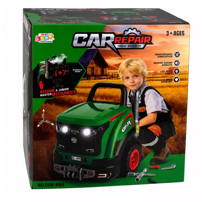 LEAN TOYS Little Handyman's purettava traktori valoilla, äänillä ja höyryllä