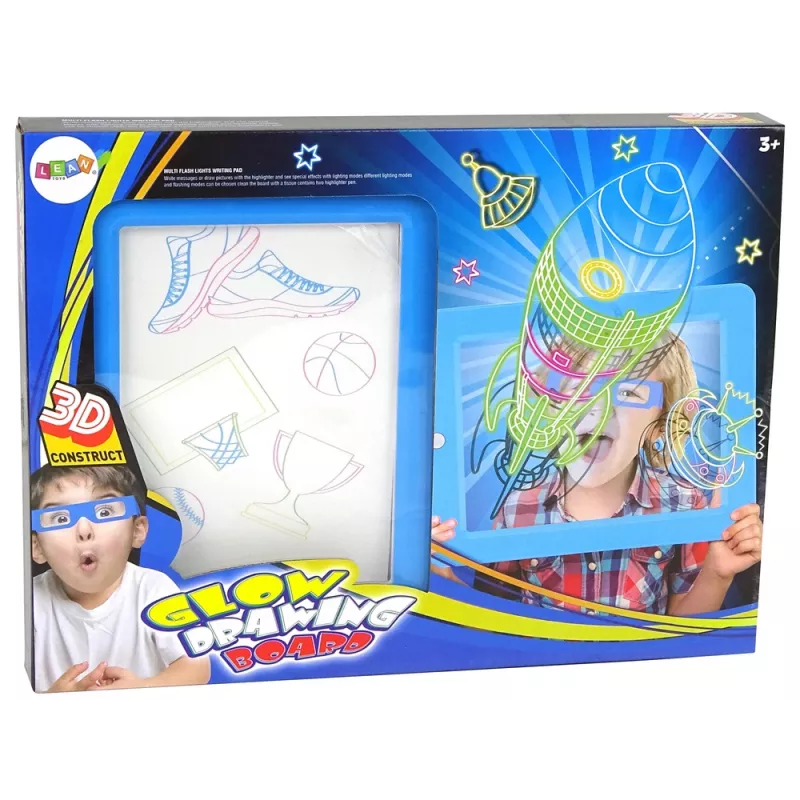 LEAN TOYS maaginen valaistu 3D-valkotaulu lasit sininen