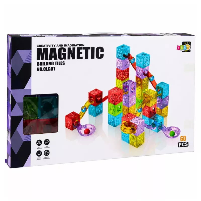LEAN TOYS Magneettiset rakennuspalikat 60 kpl - värikäs kuutio-kuularatasarja