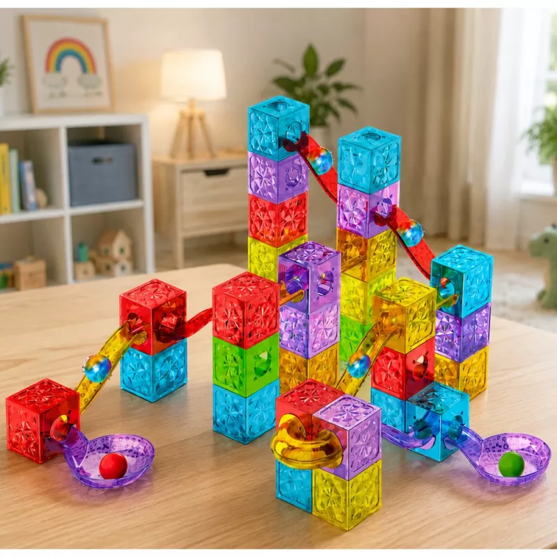 LEAN TOYS Magneettiset rakennuspalikat 60 kpl - värikäs kuutio-kuularatasarja
