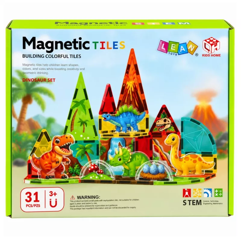 LEAN TOYS magneettiset rakennuspalikat dinosaurus tulivuori 31 osaa