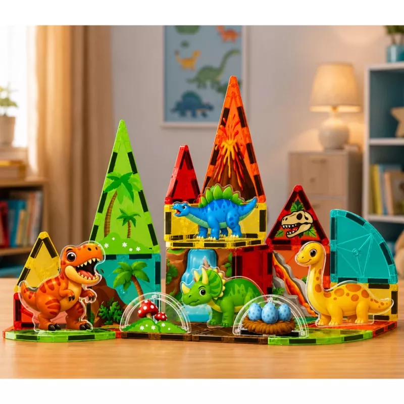 LEAN TOYS magneettiset rakennuspalikat dinosaurus tulivuori 31 osaa