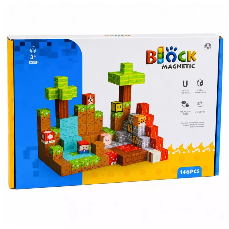LEAN TOYS magneettiset rakennuspalikat Pixel World värilliset kuutiot 146 osaa