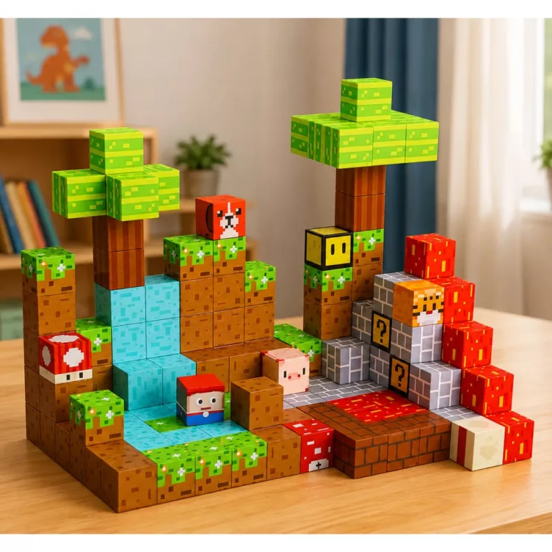 LEAN TOYS magneettiset rakennuspalikat Pixel World värilliset kuutiot 146 osaa