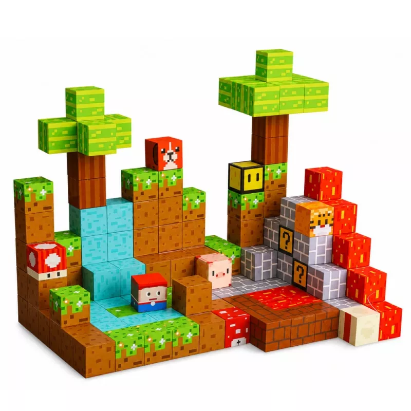 LEAN TOYS magneettiset rakennuspalikat Pixel World värilliset kuutiot 146 osaa