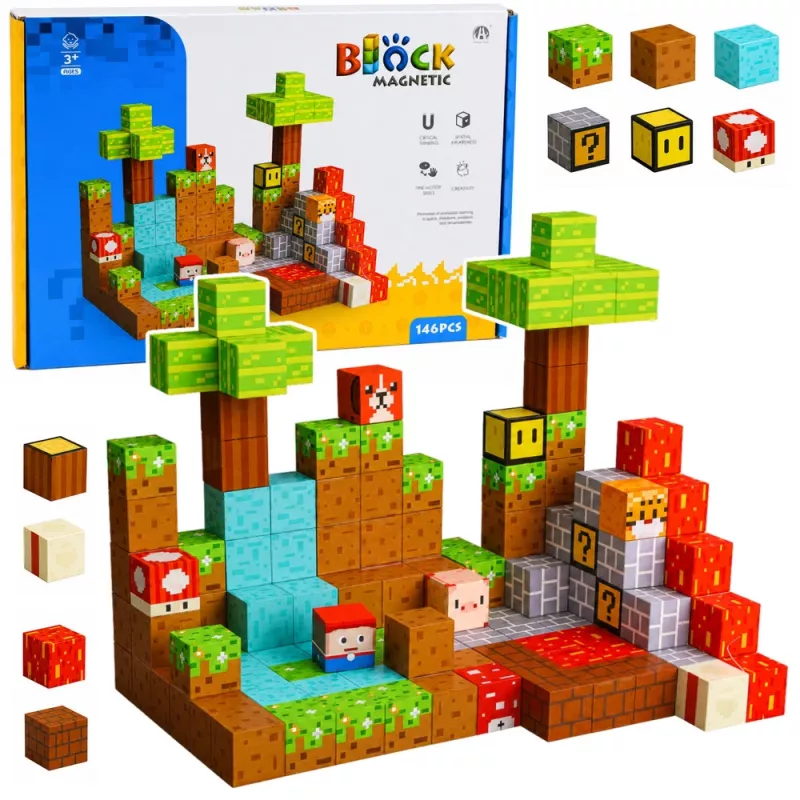 LEAN TOYS magneettiset rakennuspalikat Pixel World värilliset kuutiot 146 osaa