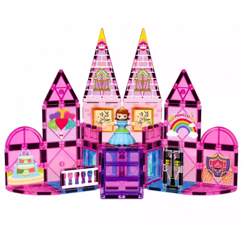 LEAN TOYS magneettiset rakennuspalikat prinsessalinna pinkki 38 kpl