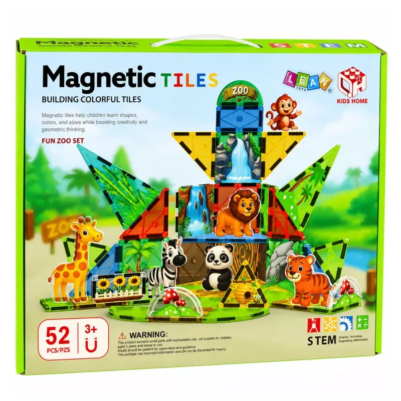 LEAN TOYS magneettiset rakennuspalat villieläimet viidakko ZOO 52 kpl