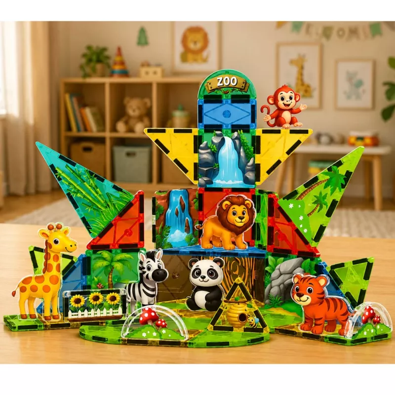 LEAN TOYS magneettiset rakennuspalat villieläimet viidakko ZOO 52 kpl