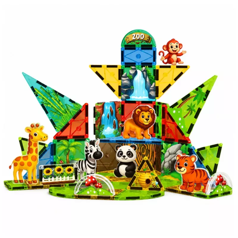 LEAN TOYS magneettiset rakennuspalat villieläimet viidakko ZOO 52 kpl