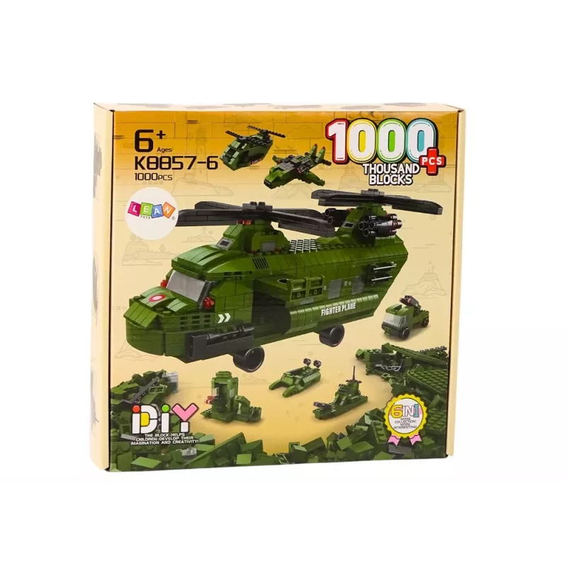 LEAN TOYS sotilashelikopteri rakennussarja sotilasvihreä 1000 osaa