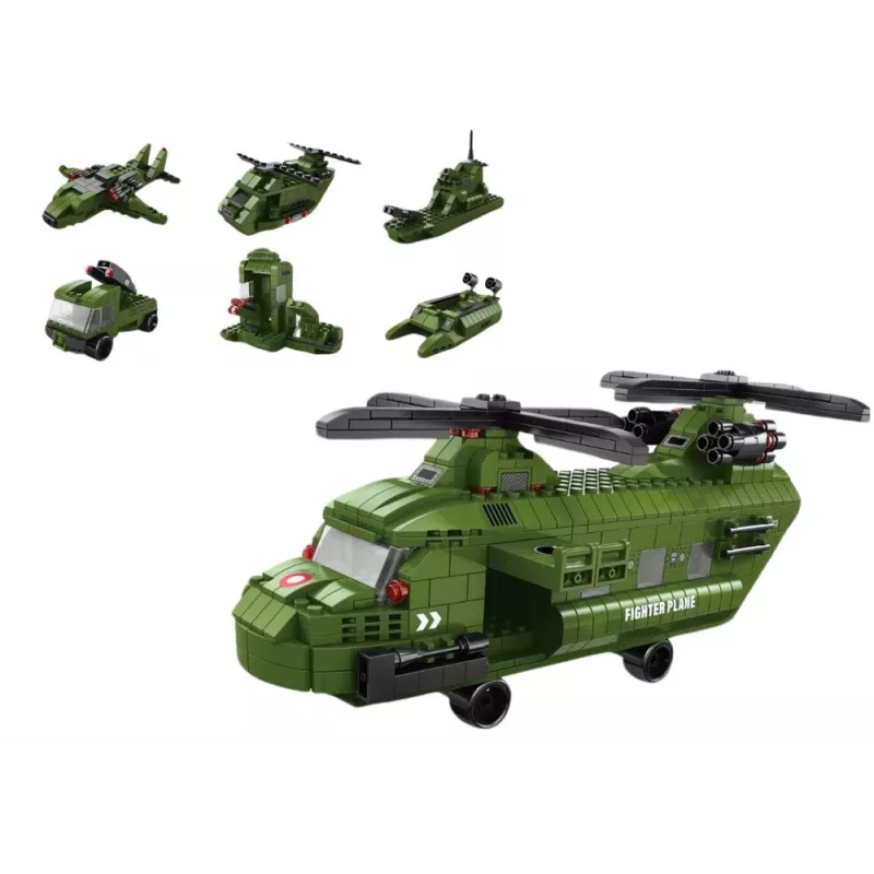 LEAN TOYS sotilashelikopteri rakennussarja sotilasvihreä 1000 osaa