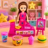 LEAN TOYS mini nukkesarja kassakoneella, myyjä, hampurilainen, jäätelötarvikkeet