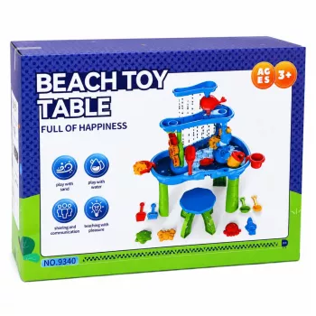 LEAN TOYS monitasoinen vesipöytä-leikkialue tuolilla, tarvikkeilla ja muoteilla, 63 cm