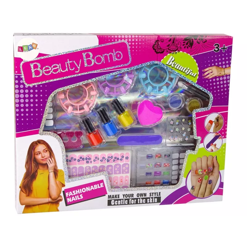 LEAN TOYS kynsilakkasarja kynsilakoilla, tarroilla, sabluunoilla ja glittereillä
