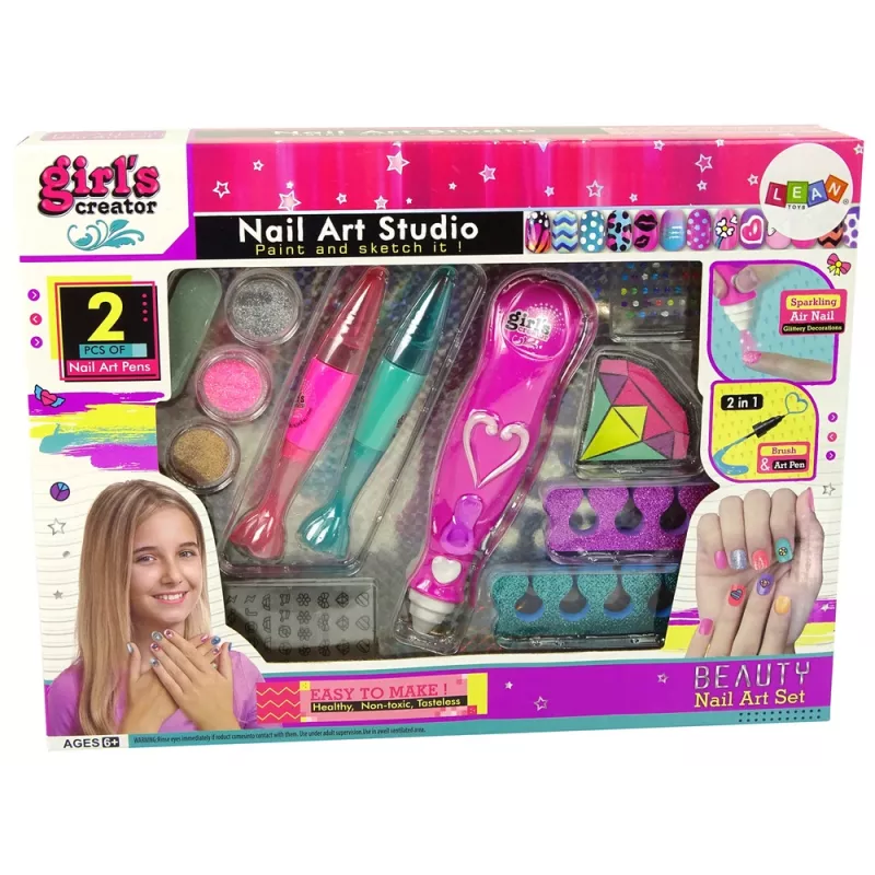 LEAN TOYS Kynsien koristelusarja kynsitapit glitterlevittimet timantit