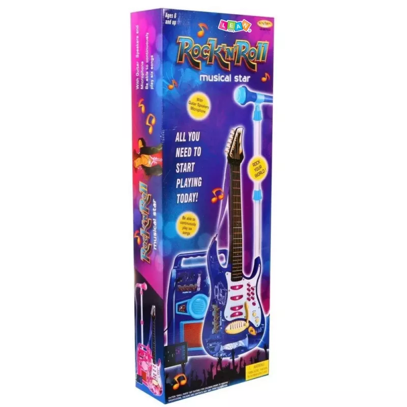 LEAN TOYS vaaleanpunainen sähkökitara mikrofonilla ja vahvistimella