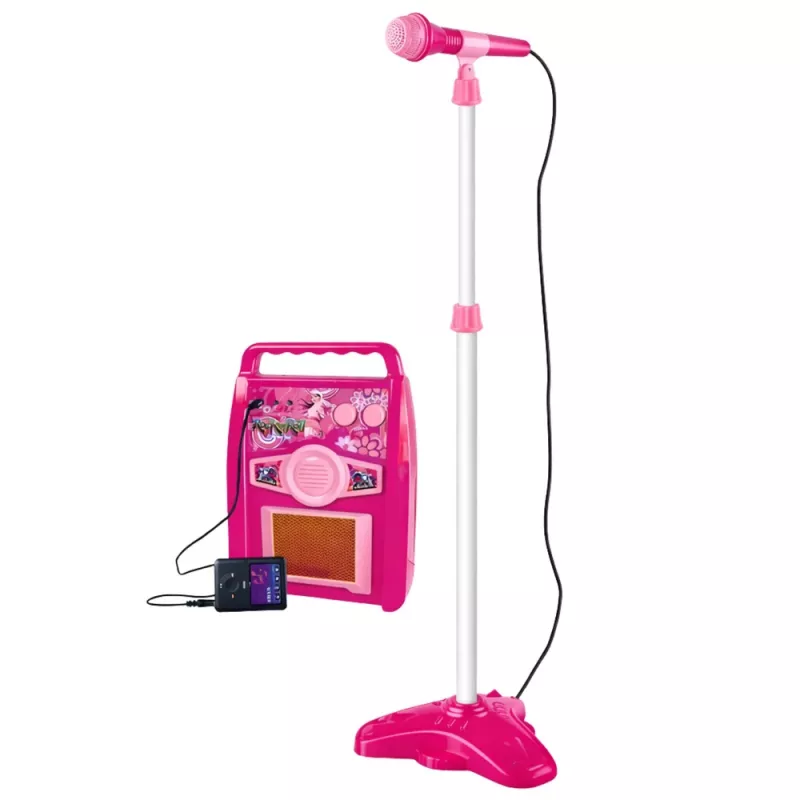 LEAN TOYS vaaleanpunainen sähkökitara mikrofonilla ja vahvistimella