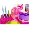 LEAN TOYS vaaleanpunainen keittiö vesikattiloilla, ruoilla ja äänellä