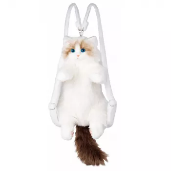 LEAN TOYS pehmoinen kissareppu maskotti säädettävillä hihnoilla ja silikonitassuilla valkoinen 50 cm