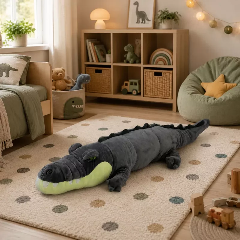 LEAN TOYS pehmeä krokotiili maskotti pehmolelu - realistinen harmaa, 90 cm