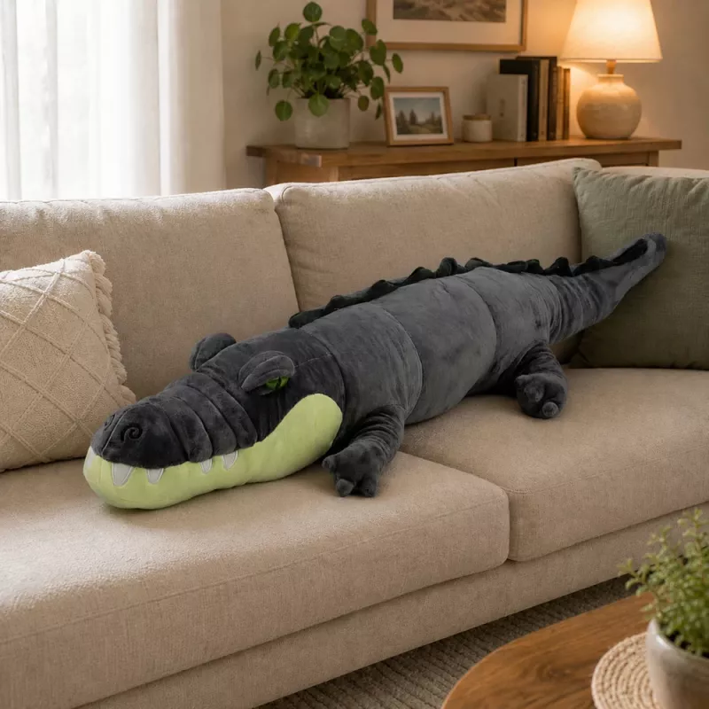 LEAN TOYS pehmeä krokotiili maskotti pehmolelu - realistinen harmaa, 90 cm
