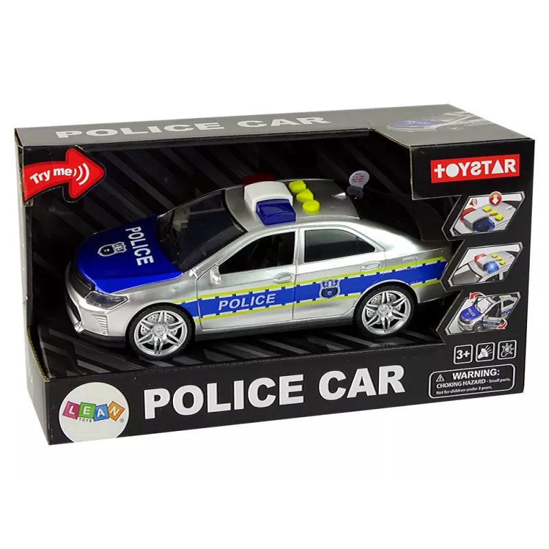 LEAN TOYS poliisiauto 1:14 kitkaveto äänet valo hopea