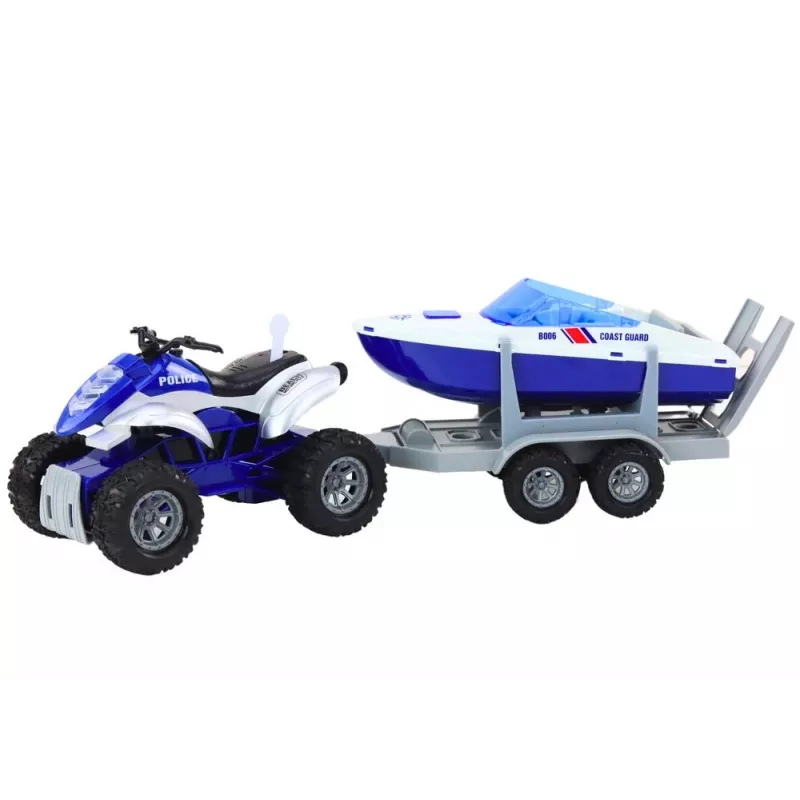 LEAN TOYS poliisimönkijä perävaunulla ja moottoriveneellä