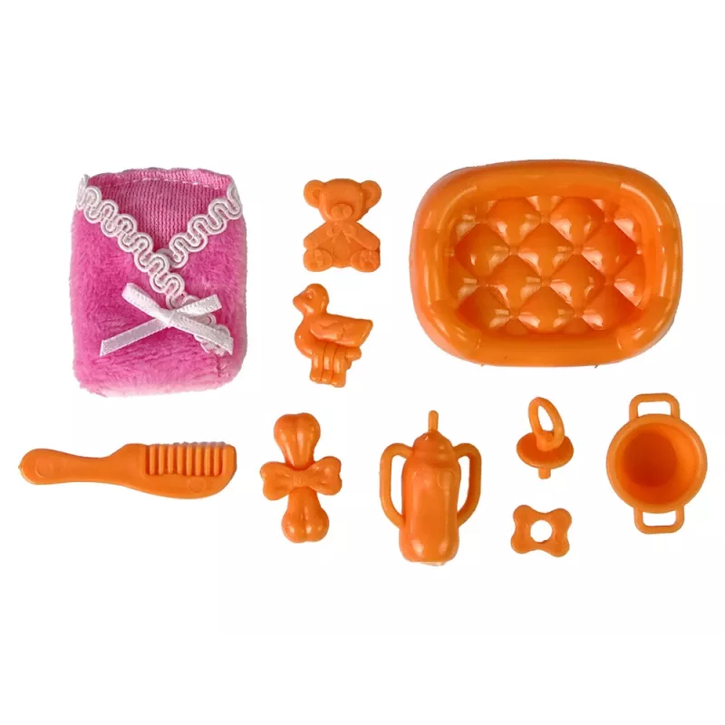LEAN TOYS raskaana oleva vauvanukke pitkillä hiuksilla ja tarvikkeilla