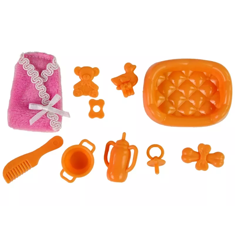 LEAN TOYS raskaana oleva vauvanukke pitkillä hiuksilla ja tarvikkeilla
