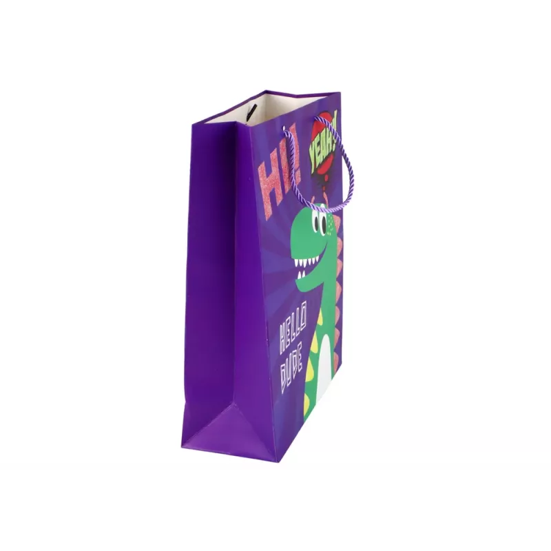 LEAN TOYS violetti dinosaurus paperinen lahjakassi 32cm x 26cm x 10cm