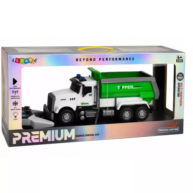 LEAN TOYS kauko-ohjattava RC-kippiauto liikkuvalla lavalla vihreä 1:14