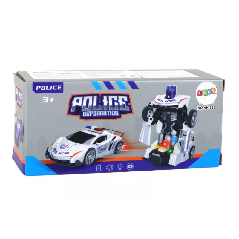 LEAN TOYS robottiauto poliisi valkoinen 2in1 muunnos