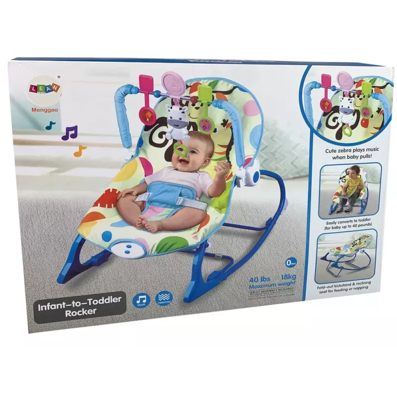 LEAN TOYS kiikkutuoli 2in1 sininen seepra äänet värinä