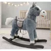 LEAN TOYS Keinuhevonen satulalla, jalkatuilla, äänillä, harmaa, 74 cm
