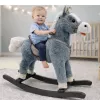 LEAN TOYS Keinuhevonen satulalla, jalkatuilla, äänillä, harmaa, 74 cm
