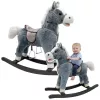LEAN TOYS Keinuhevonen satulalla, jalkatuilla, äänillä, harmaa, 74 cm