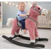 LEAN TOYS Keinuhevonen satulalla, jalkakeinulla, äänillä, vaaleanpunainen, 74 cm