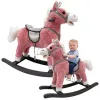 LEAN TOYS Keinuhevonen satulalla, jalkakeinulla, äänillä, vaaleanpunainen, 74 cm