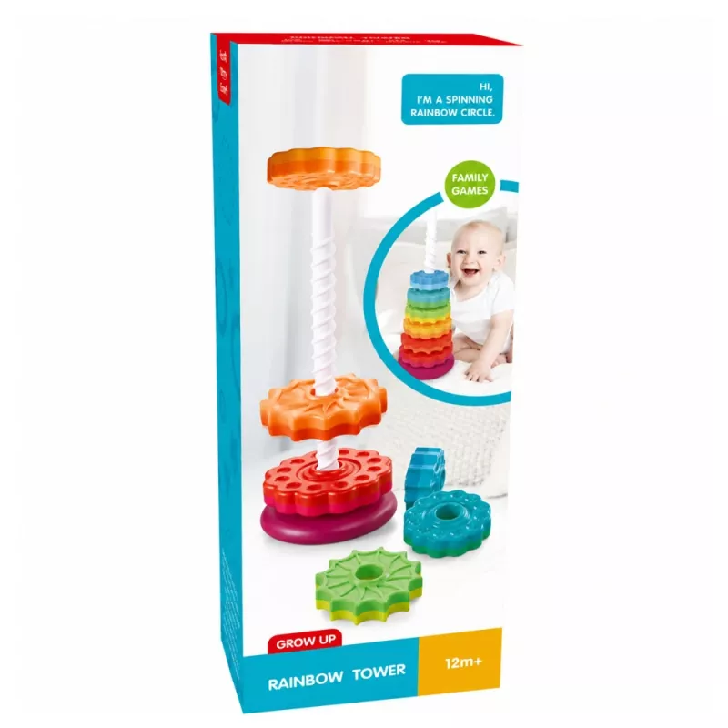 LEAN TOYS pyörivä pyramiditorni lajittelulelu sateenkaari palapeli 36cm 6 osaa
